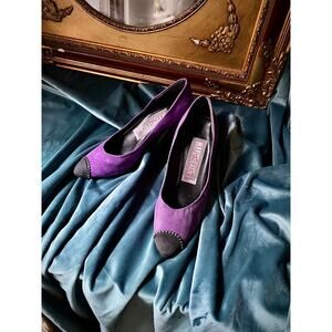 Vintage Julia Van Beek Suede Pumps: Purple & Black Crystal Heels, Size 6